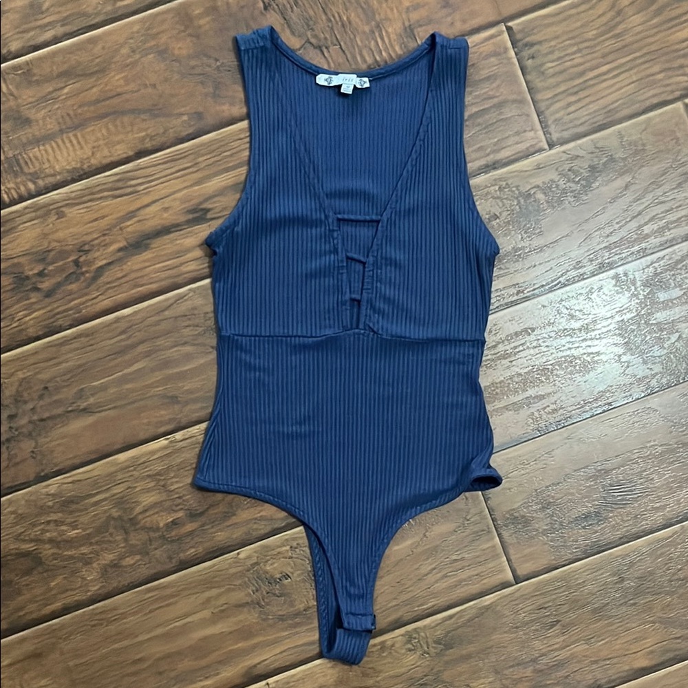 Navy Blue Ribbed Bodysuit